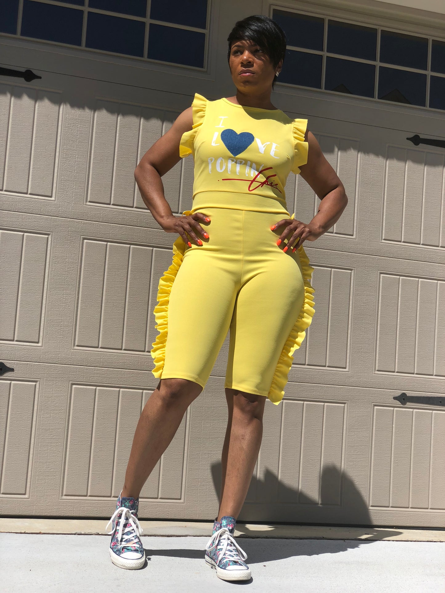 I Love POPPIN Chic Ruffled Short Romper (Yellow)