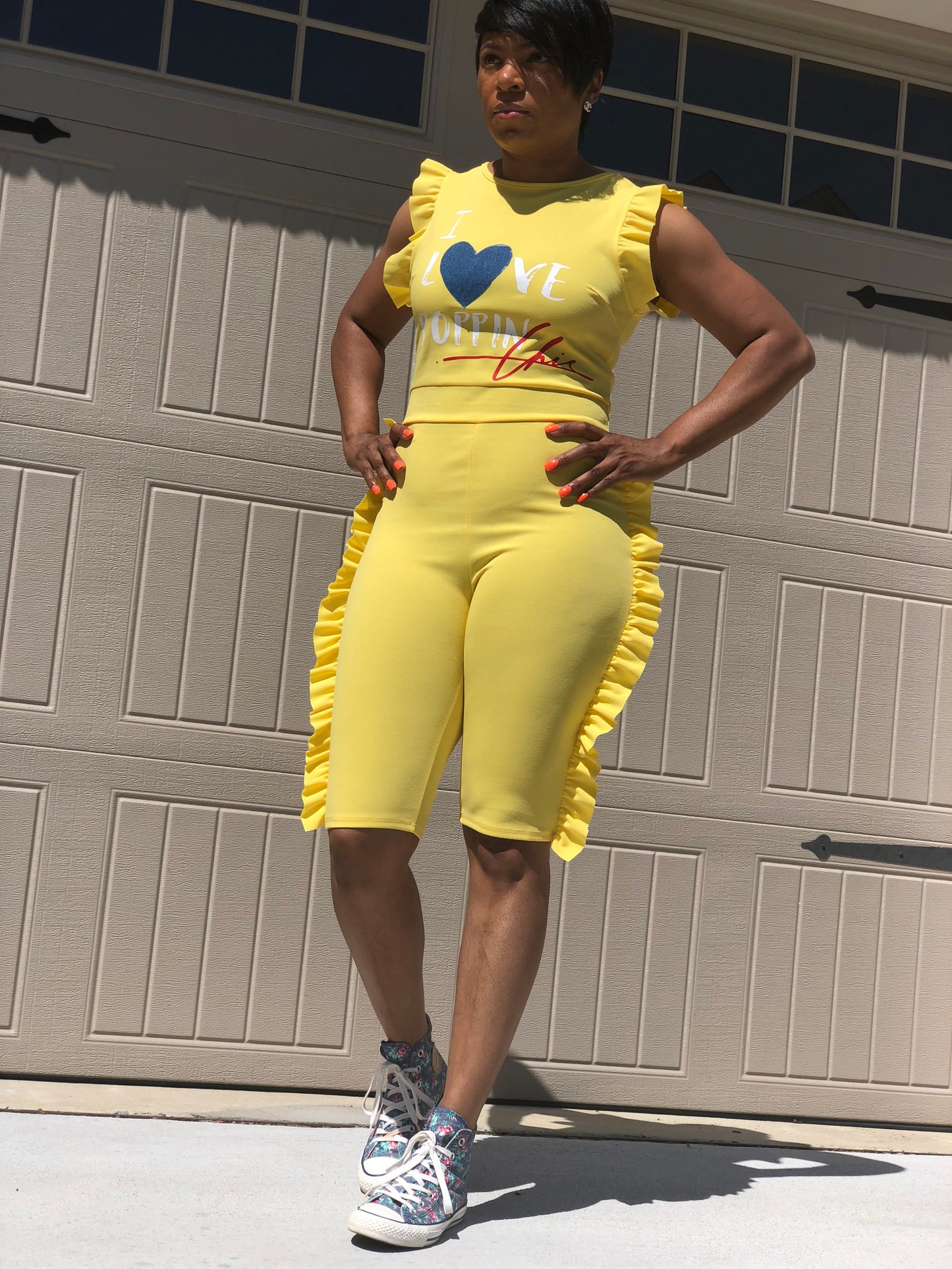 I Love POPPIN Chic Ruffled Short Romper (Yellow)