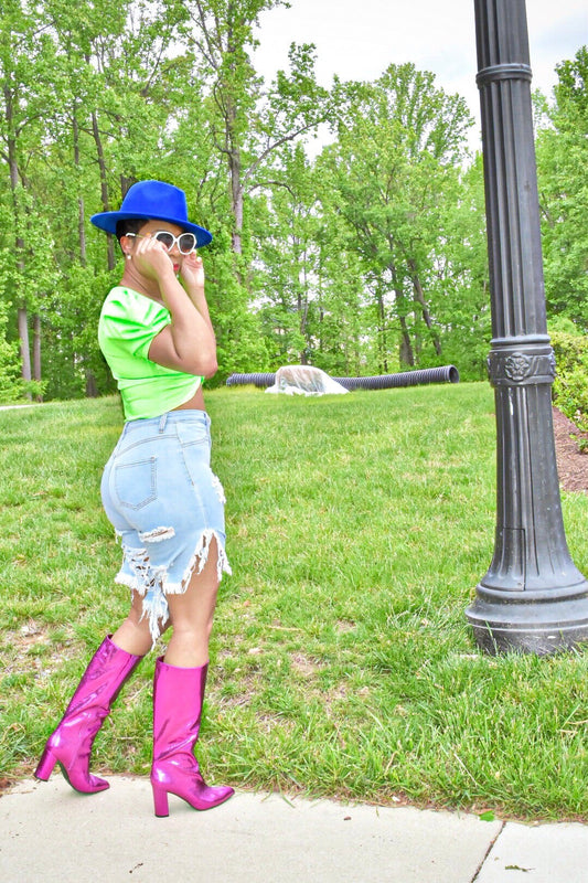 High Waisted Distressed Light Denim Shorts