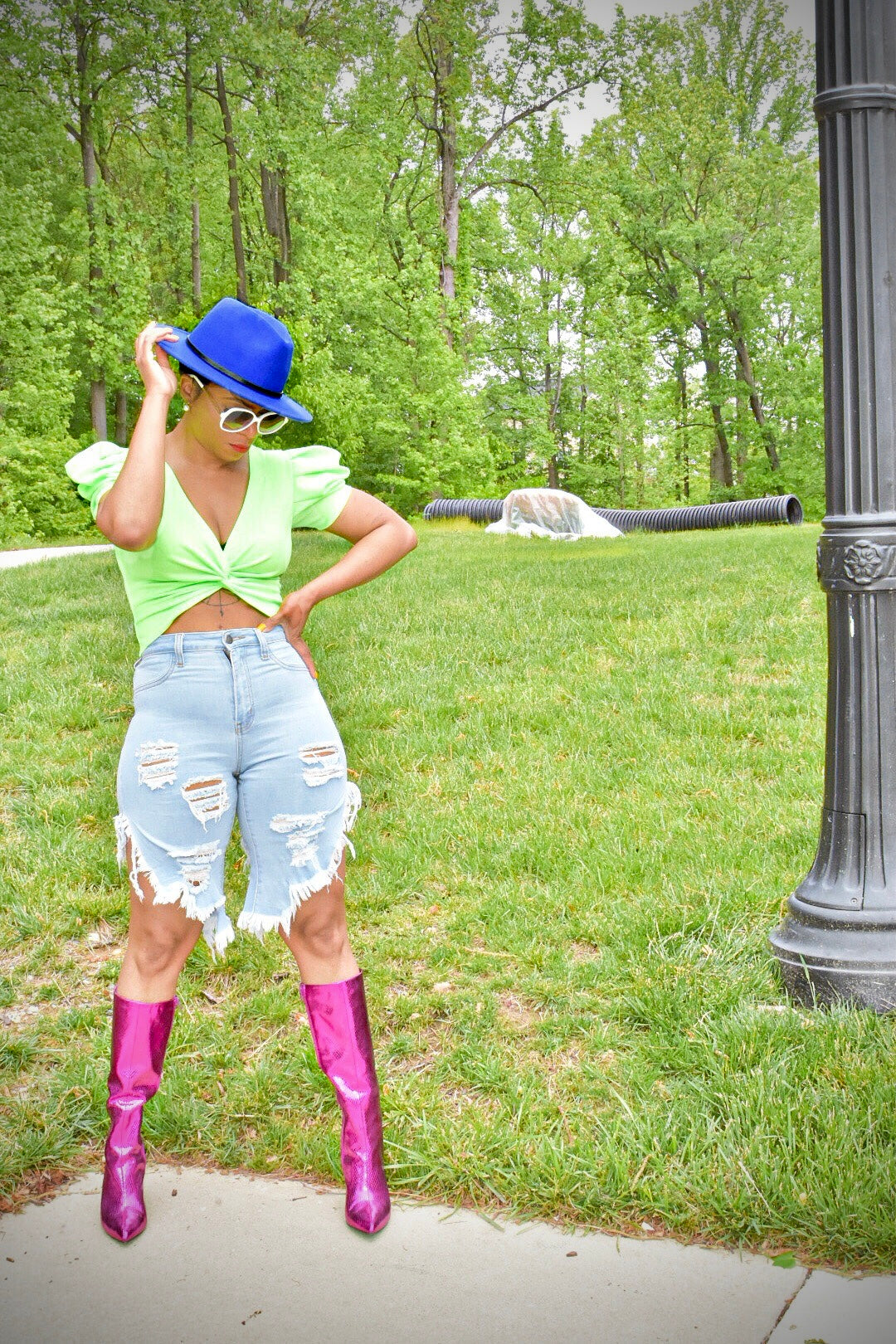 High Waisted Distressed Light Denim Shorts