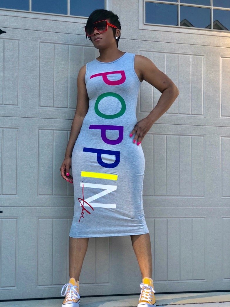 Rainbow POPPIN Sleeveless Fitted Dress (Grey) – POPPIN Chic Apparel