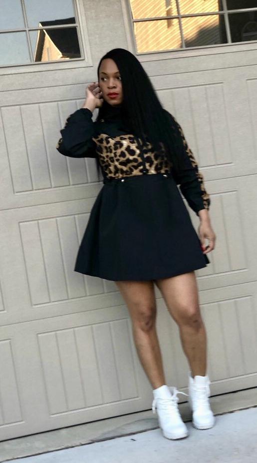 POPPIN Leopard Windbreaker Dress