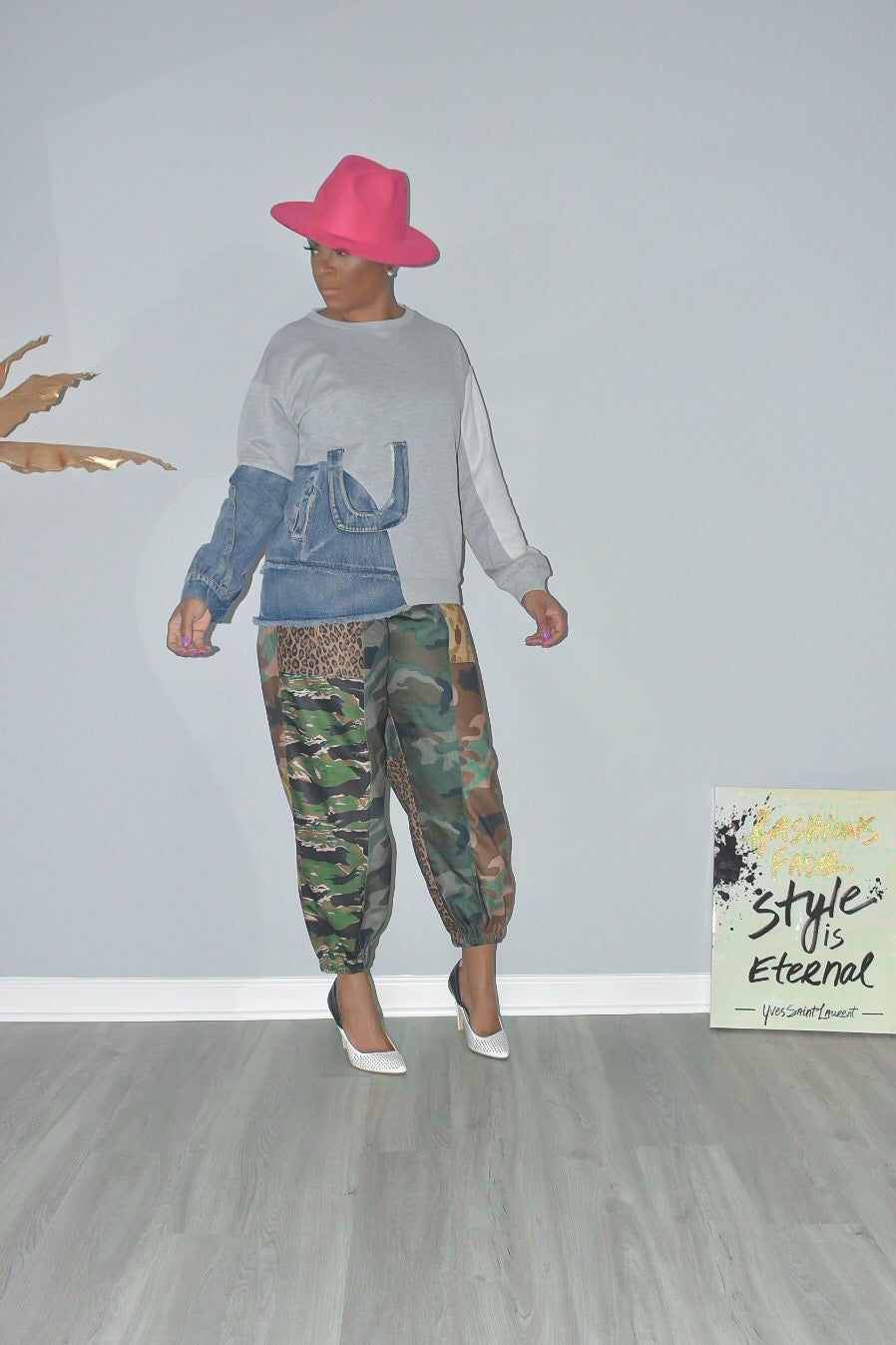 "U See Me" Denim Patched Crewneck
