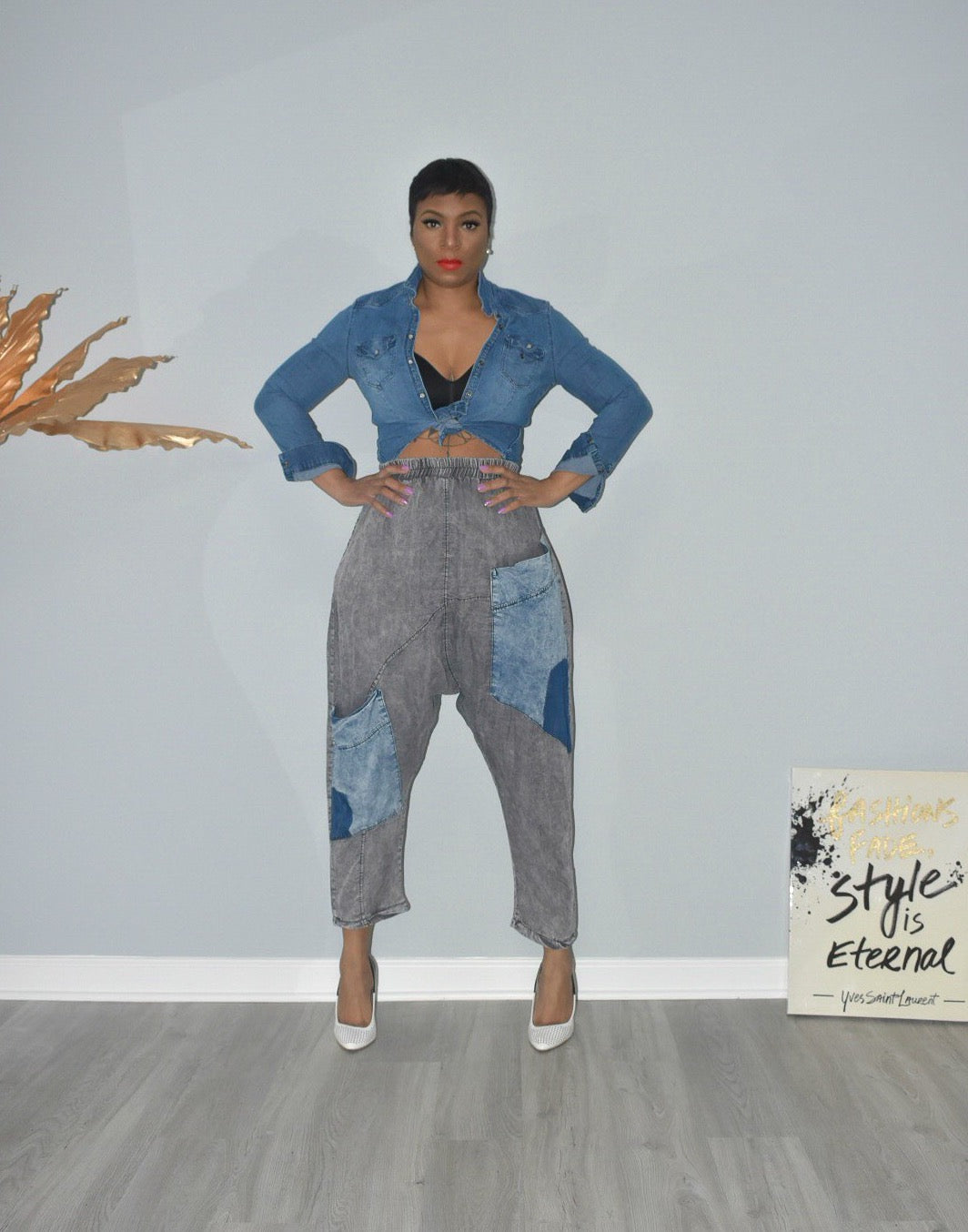 Denim on Denim Stoned Harem Pants