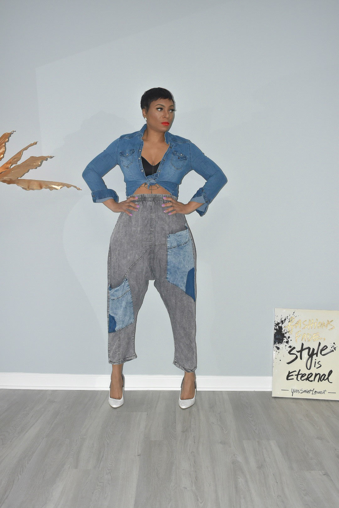 Denim on Denim Stoned Harem Pants