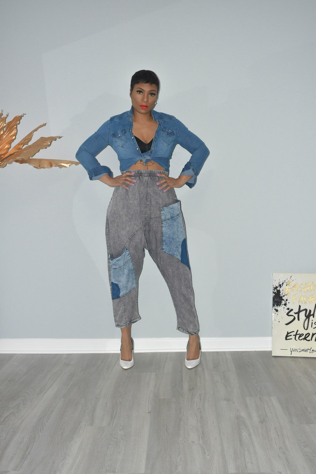 Denim on Denim Stoned Harem Pants