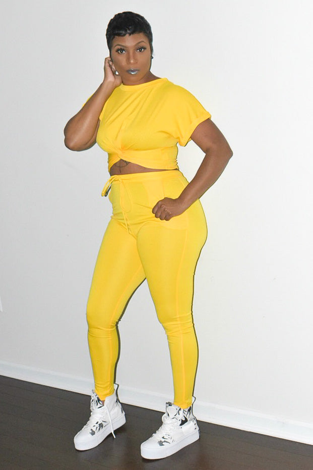 POPPIN Yellow Cross Detail Crop and Pants Set