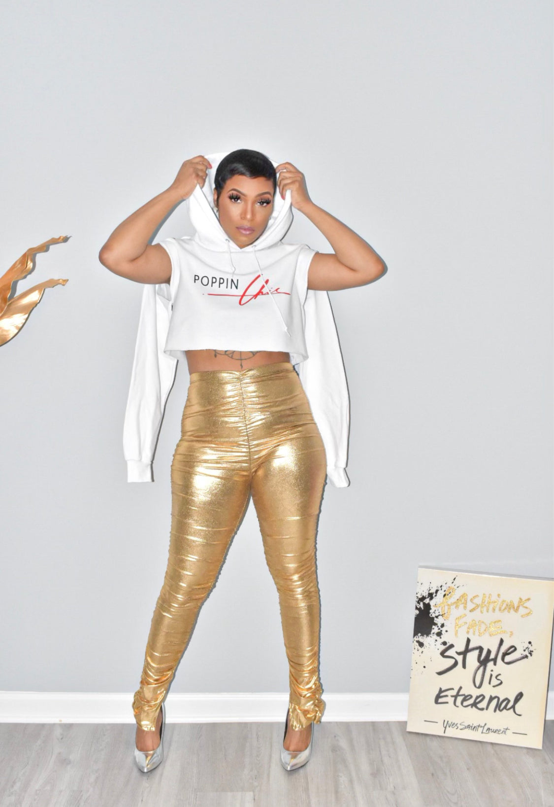 Gold Metallic Ruched Leggings