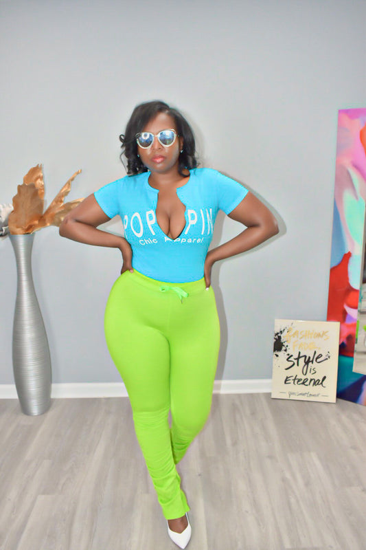Lime POPPIN Ruched Pants