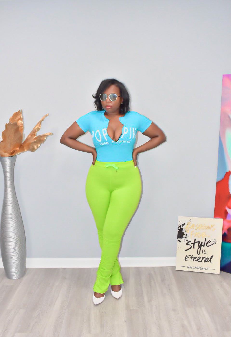 Lime POPPIN Ruched Pants