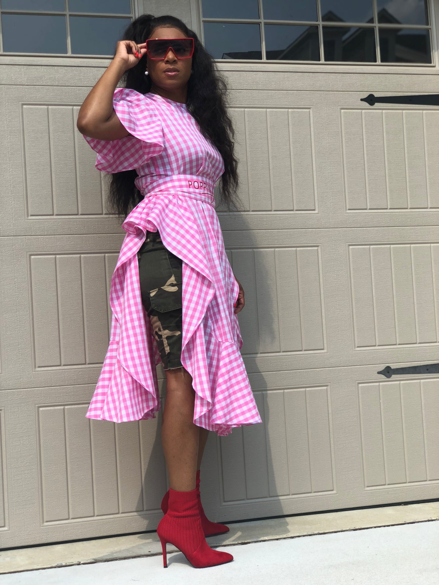 Gingham POPPIN Pink and White Top