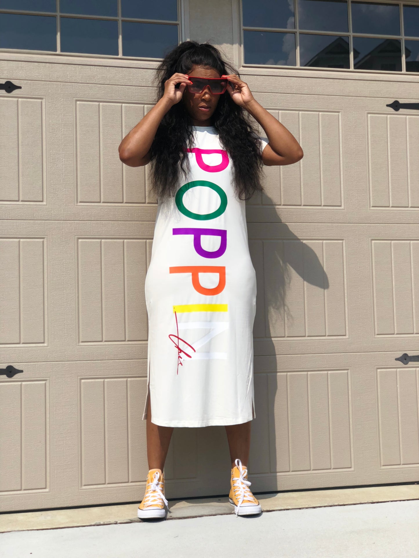 White POPPIN Rainbow T-Shirt Dress