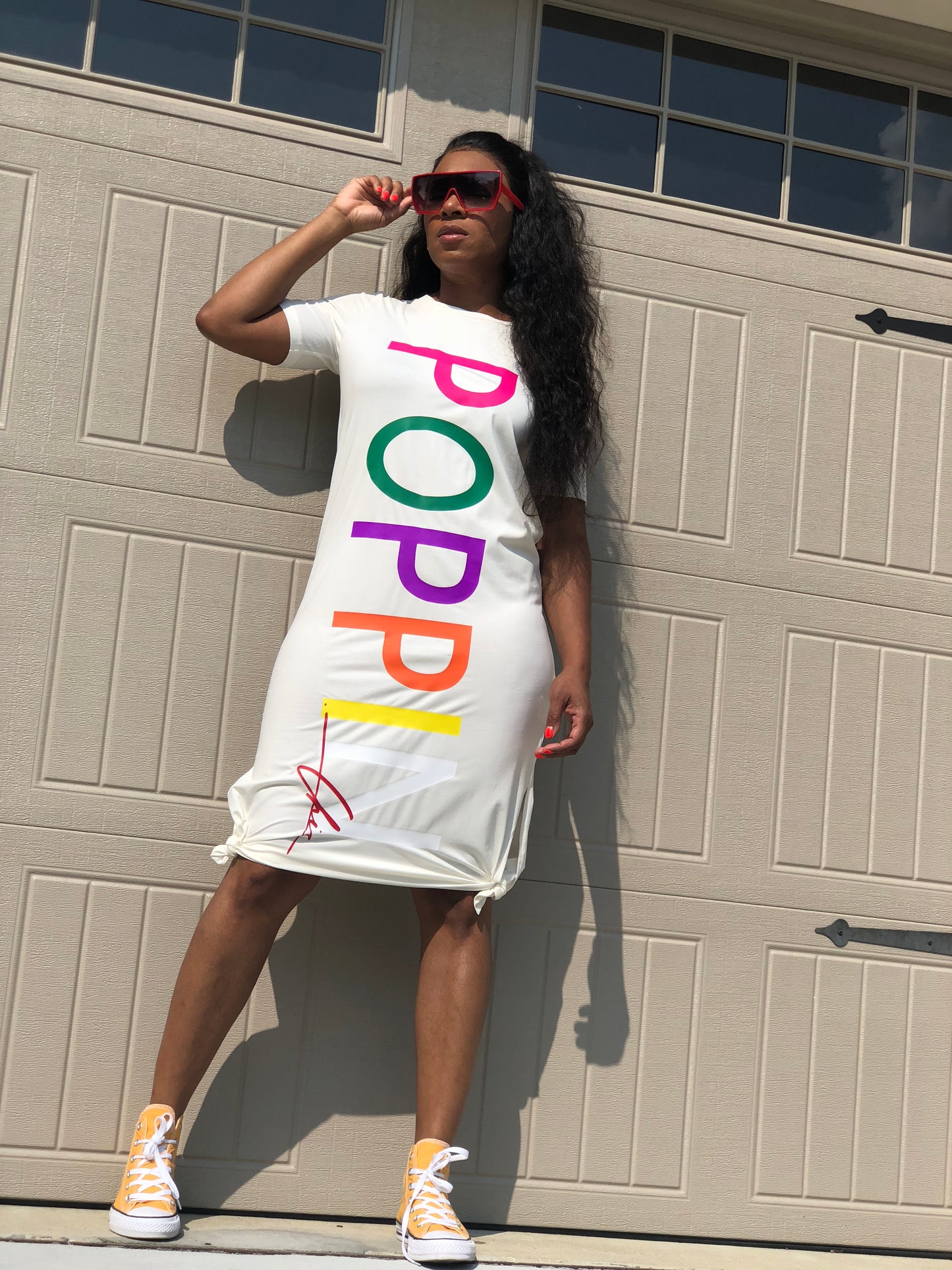 White POPPIN Rainbow T-Shirt Dress