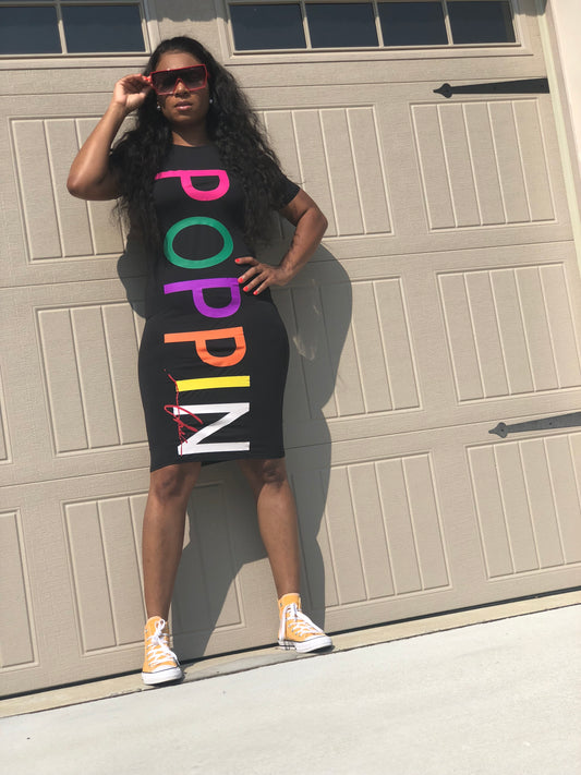 Off Black POPPIN Rainbow Short Sleeved Dress