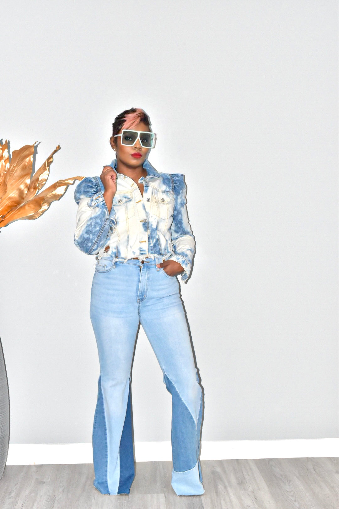 Denim Blocked Flared Jeans