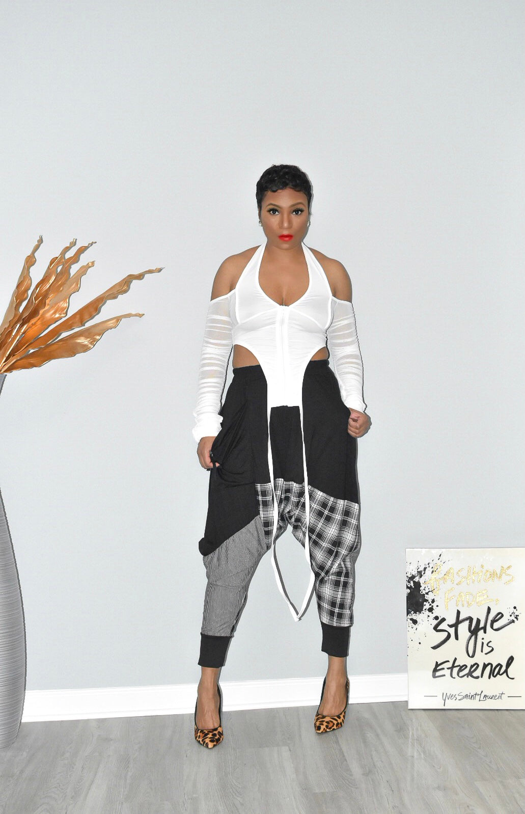 Patchwork Plaid Harem Pants