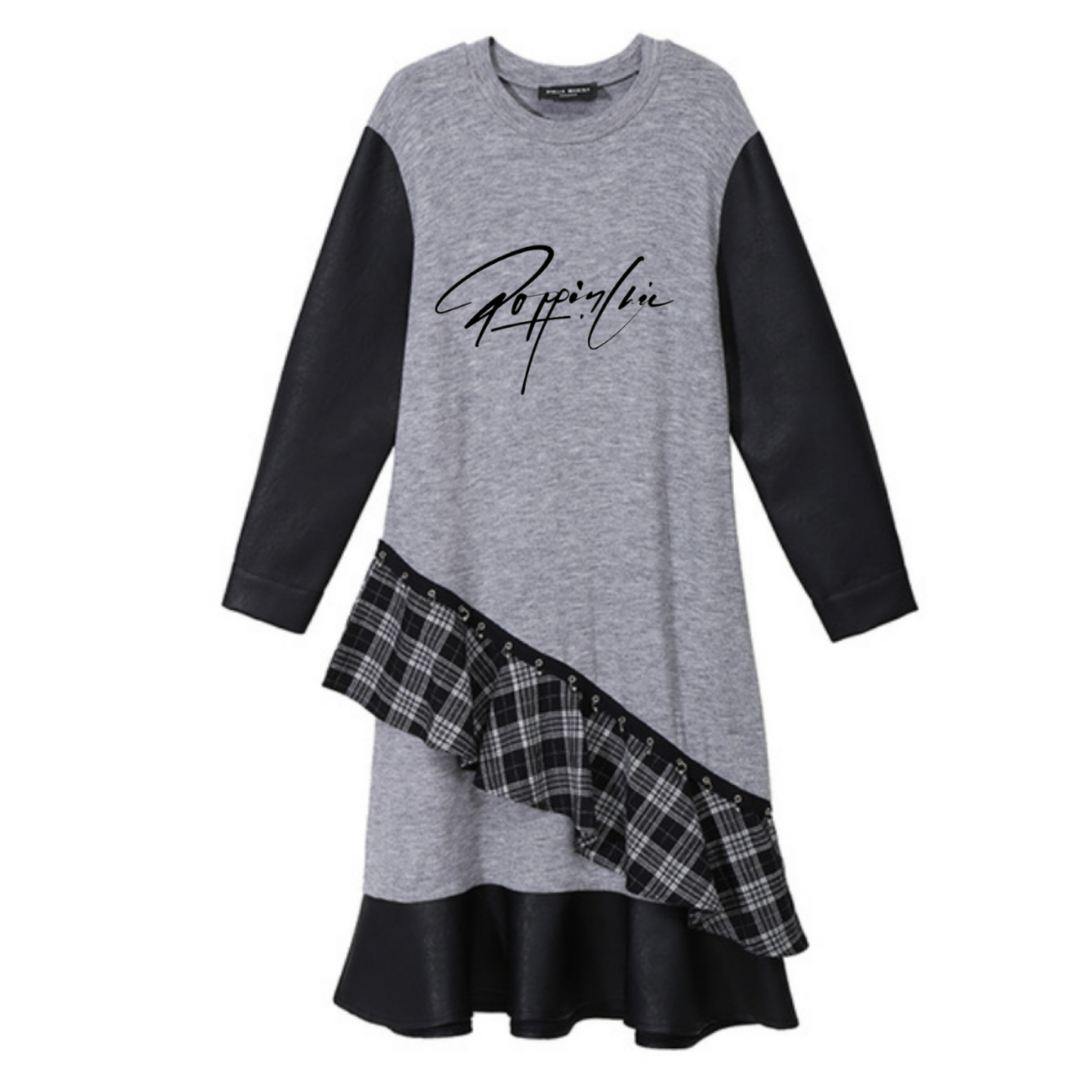 POPPIN Leather Patchwork Sweater Dress