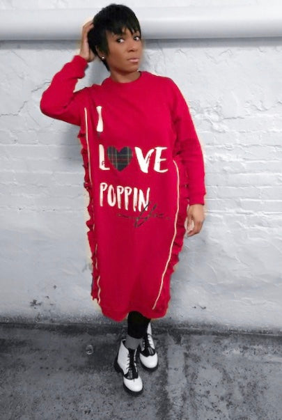 I LOVE POPPIN Chic Long Ruffled Sweat Dress