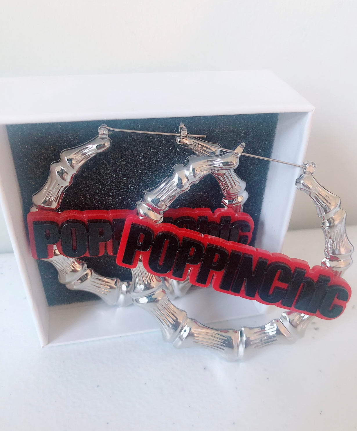 POPPIN Chic Silver, Black and Red Bamboo Earrings