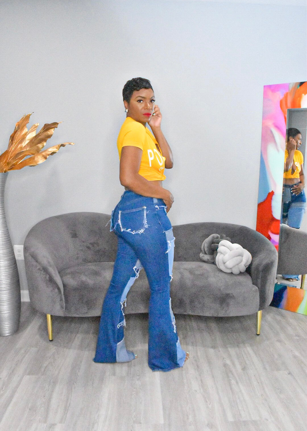 Denim Patchwork Flared Jeans