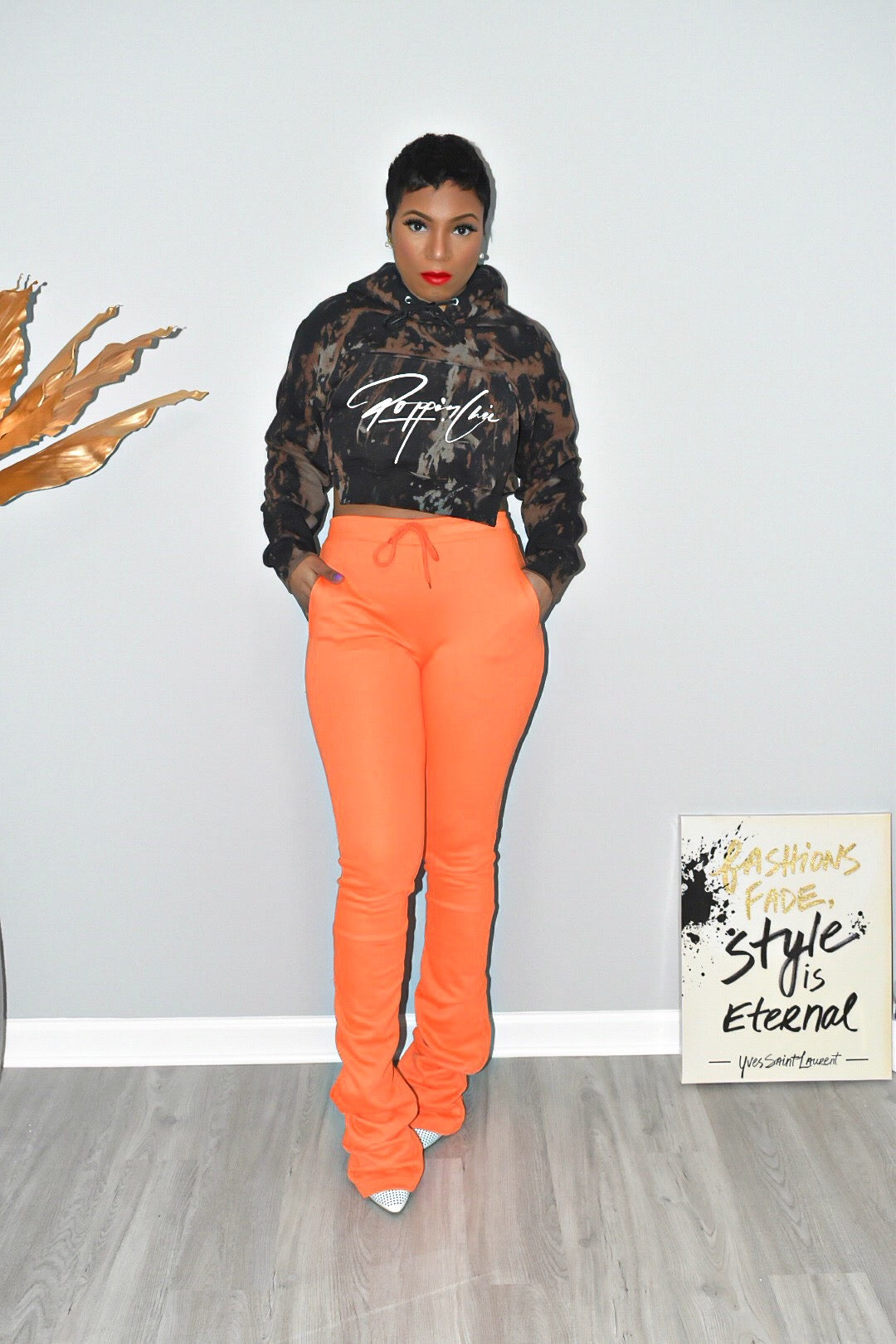Orange Bottom Ruched Joggers