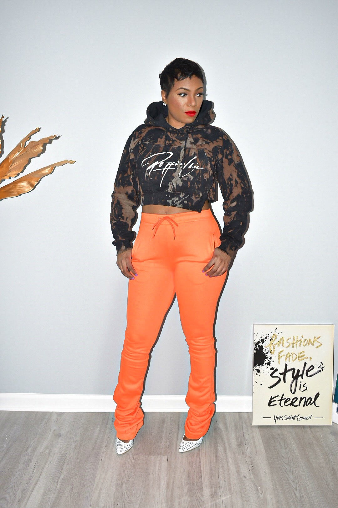 Orange Bottom Ruched Joggers