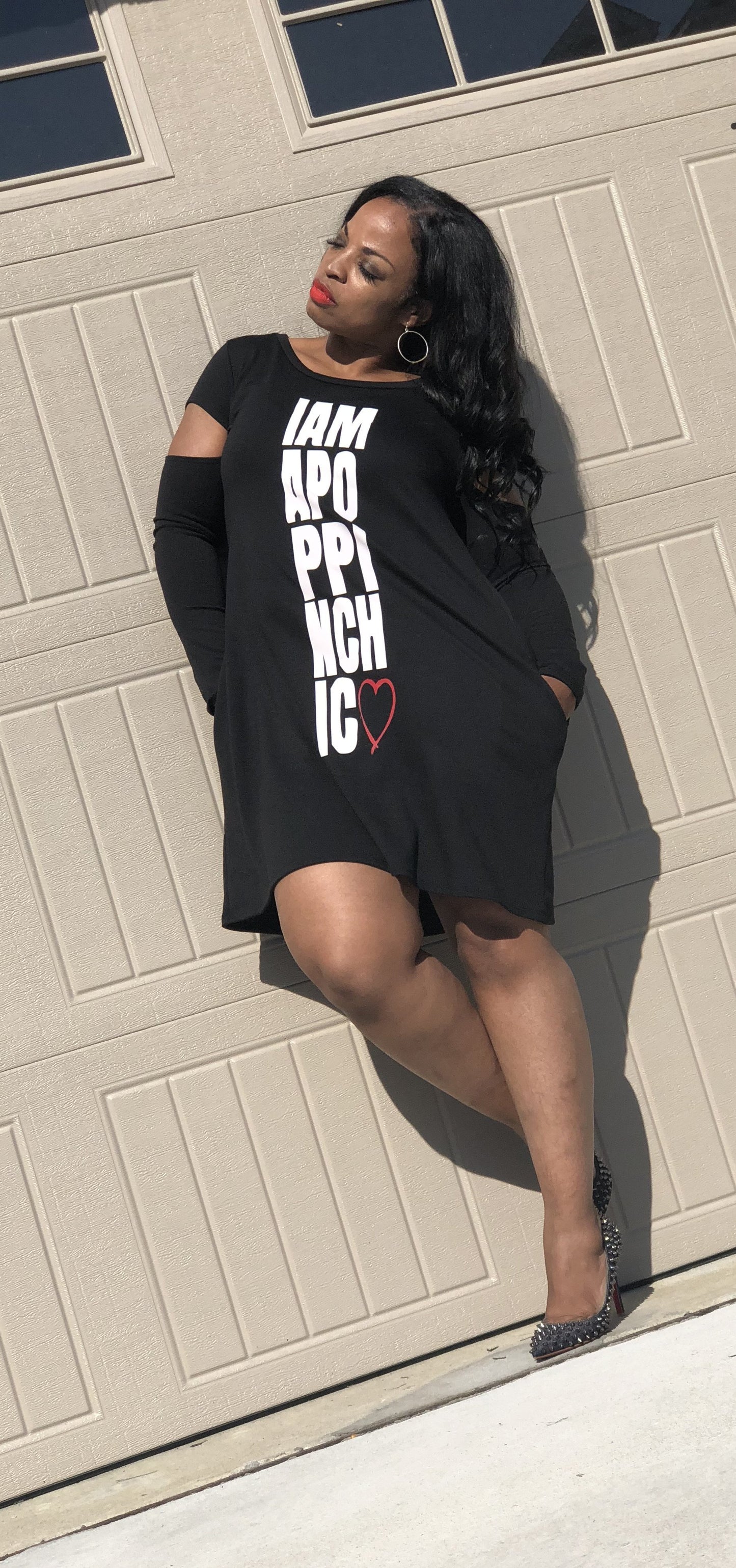 I am a POPPIN Chic Black Open Shoulder T-Shirt Dress