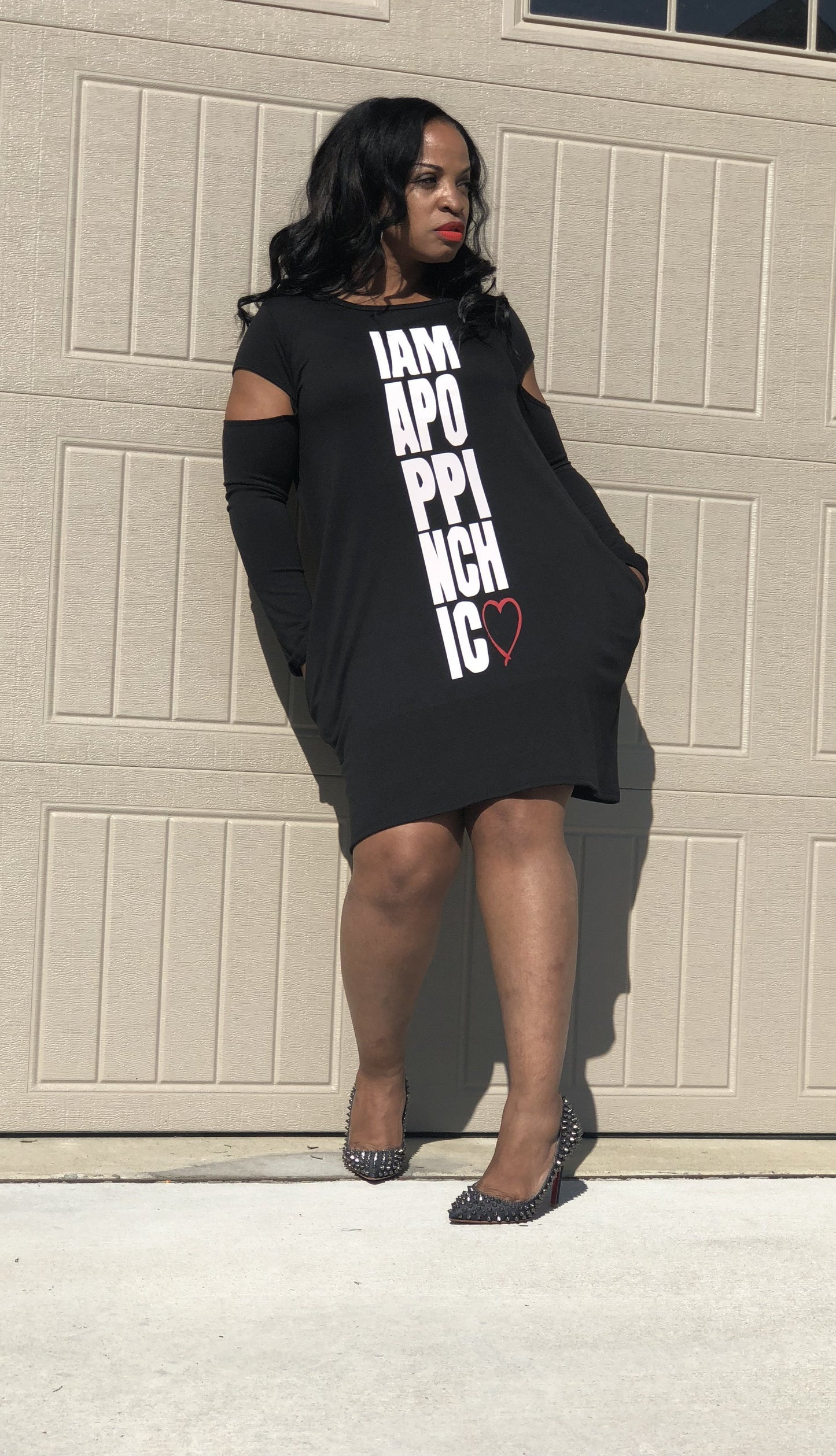 I am a POPPIN Chic Black Open Shoulder T-Shirt Dress