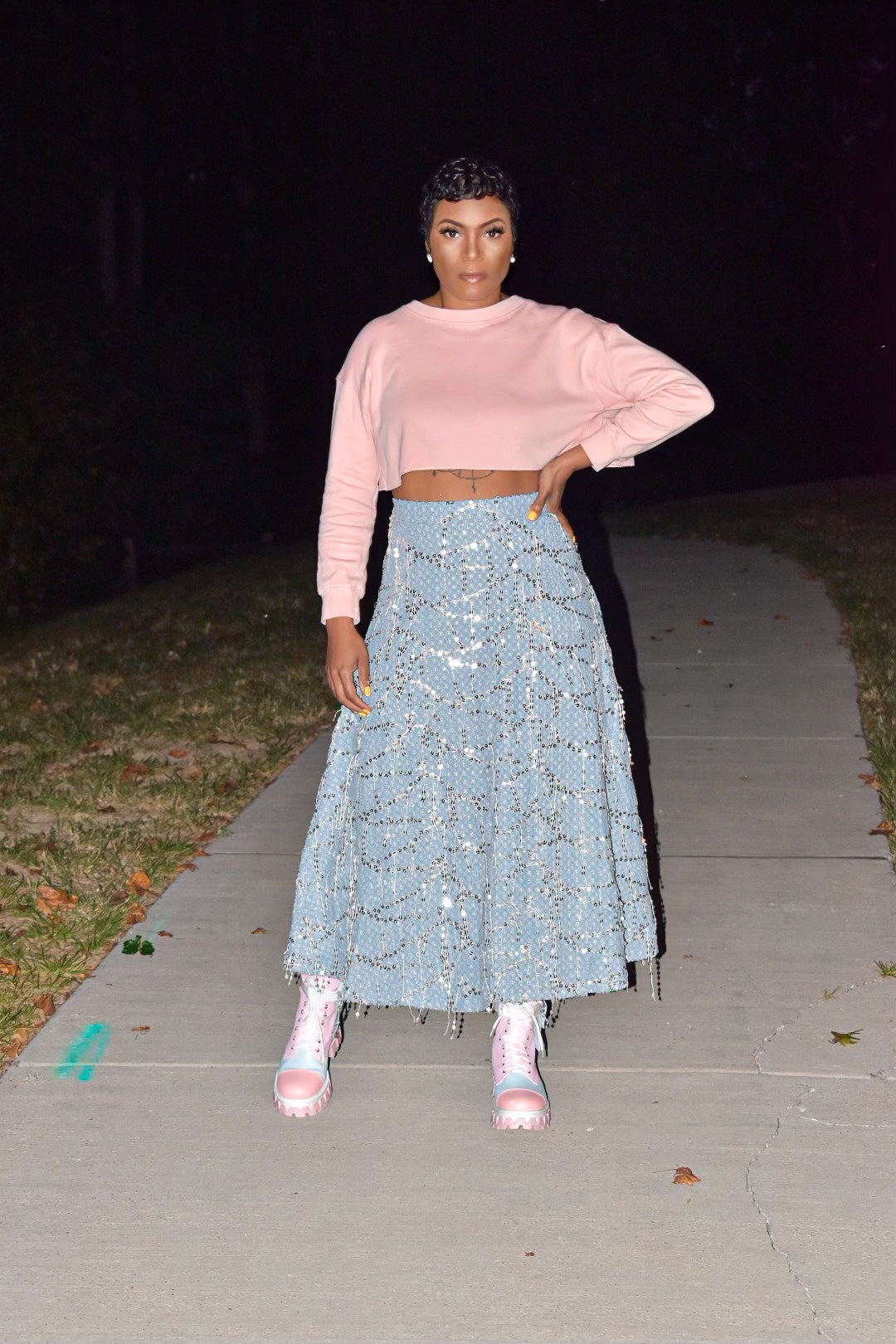 Dripped in Sequin Denim Skirt