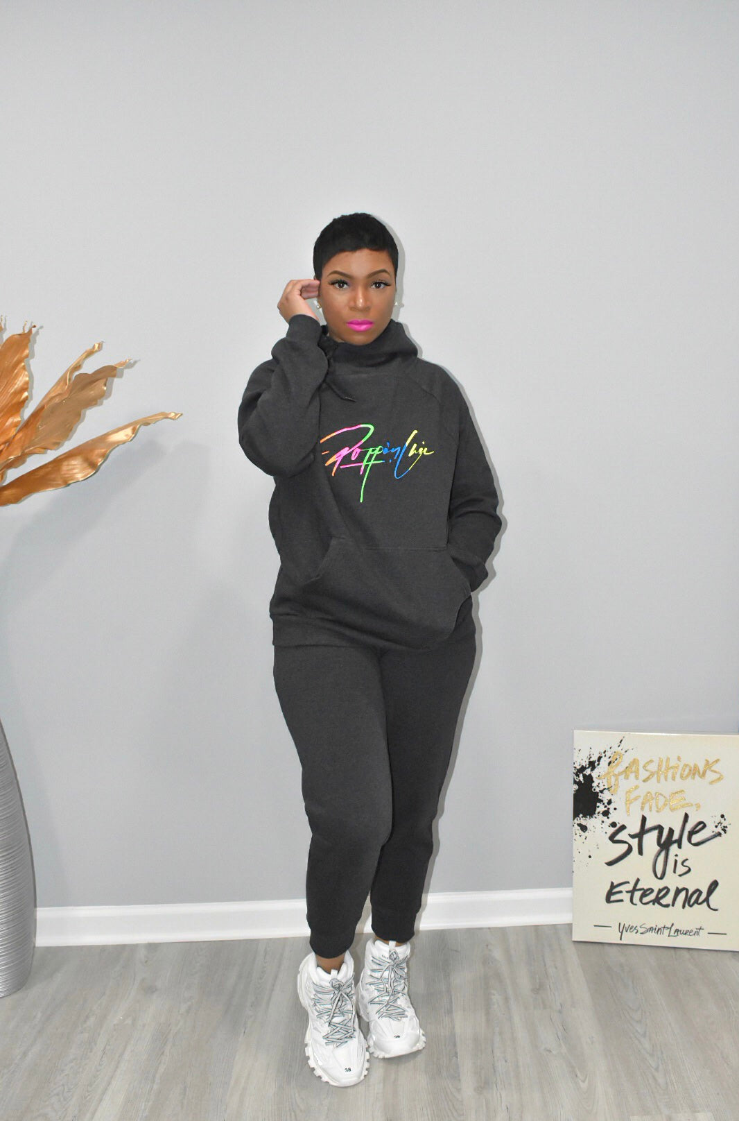 Charcoal Tie Hooded Sweatsuit