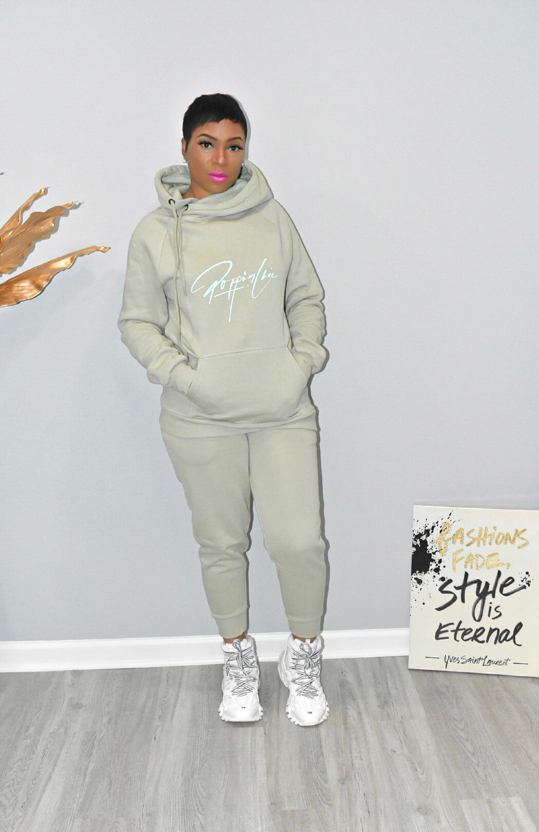 Sage Side Tie Hooded Sweatsuit