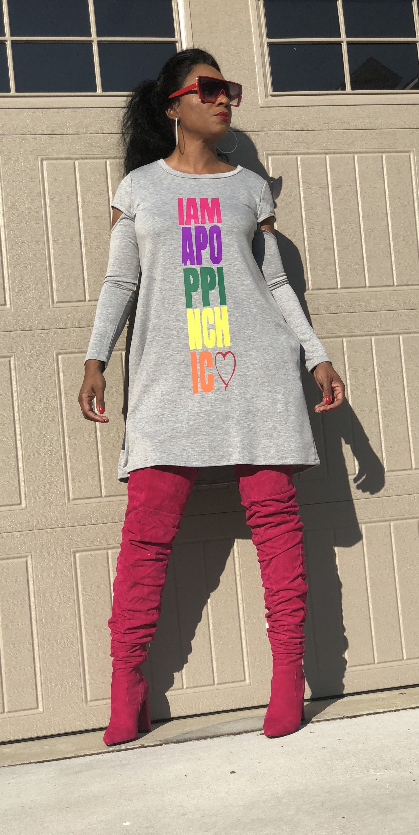 I am a POPPIN Chic Grey Open Shoulder T-Shirt Dress