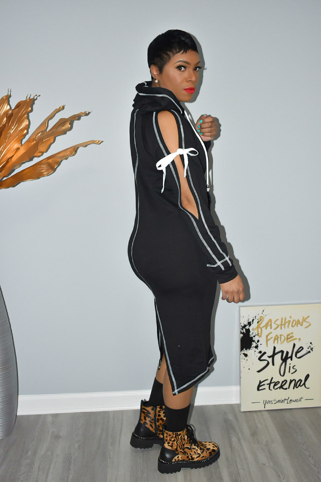 Don't String Me Along Hooded Sweat Dress