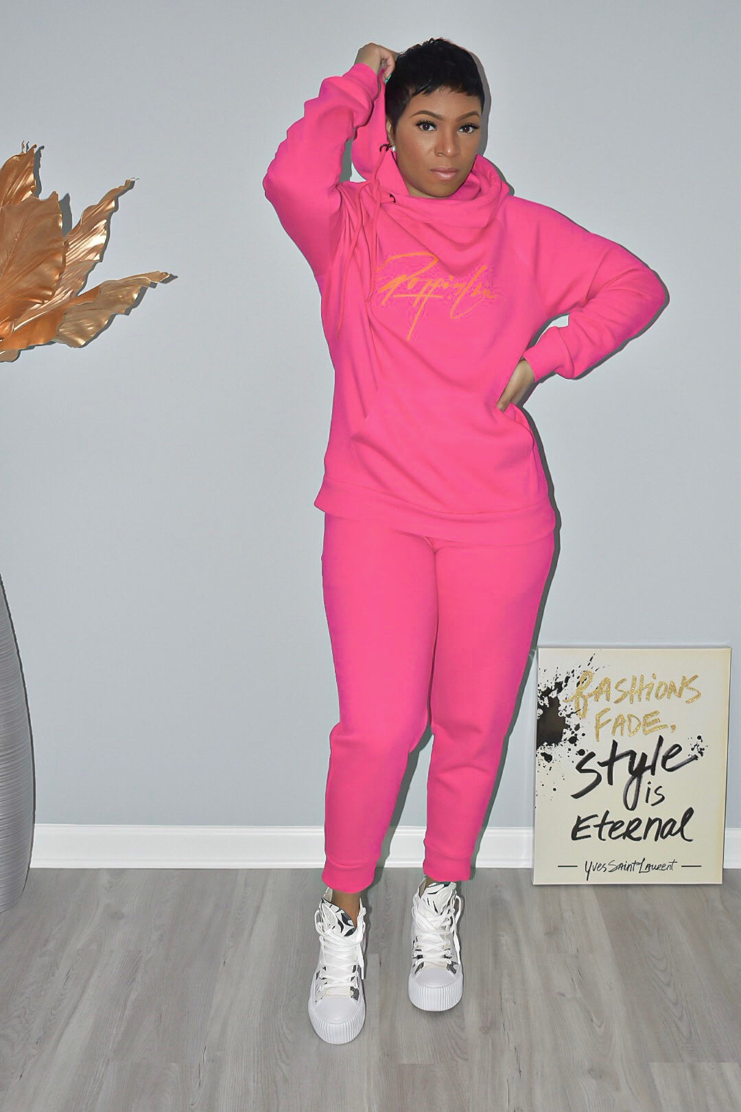 Fuchsia Side Tie Hooded Sweatsuit