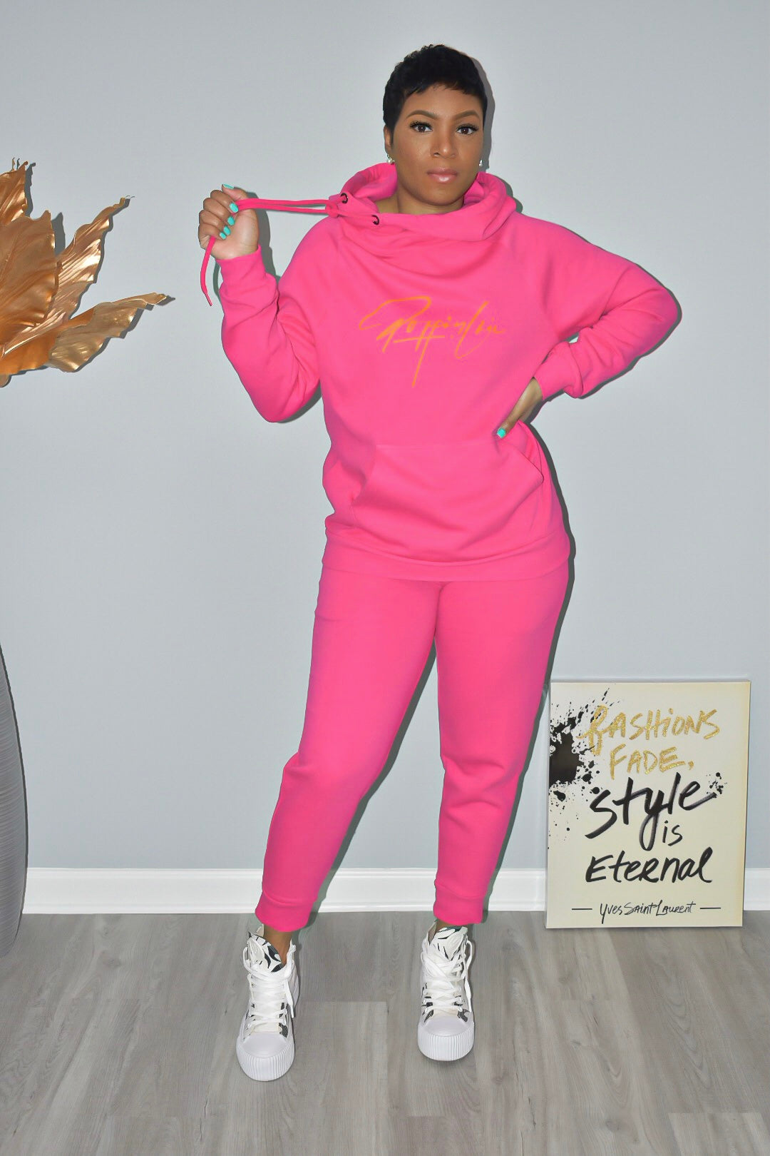 Fuchsia Side Tie Hooded Sweatsuit