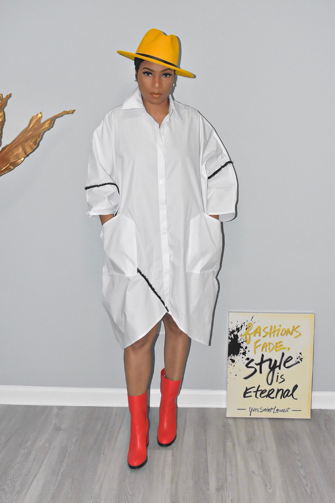 Oversized White Collared Dress