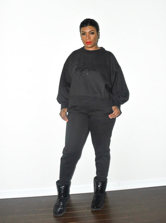 POPPIN Black on Black Balloon Sleeved Sweatsuit