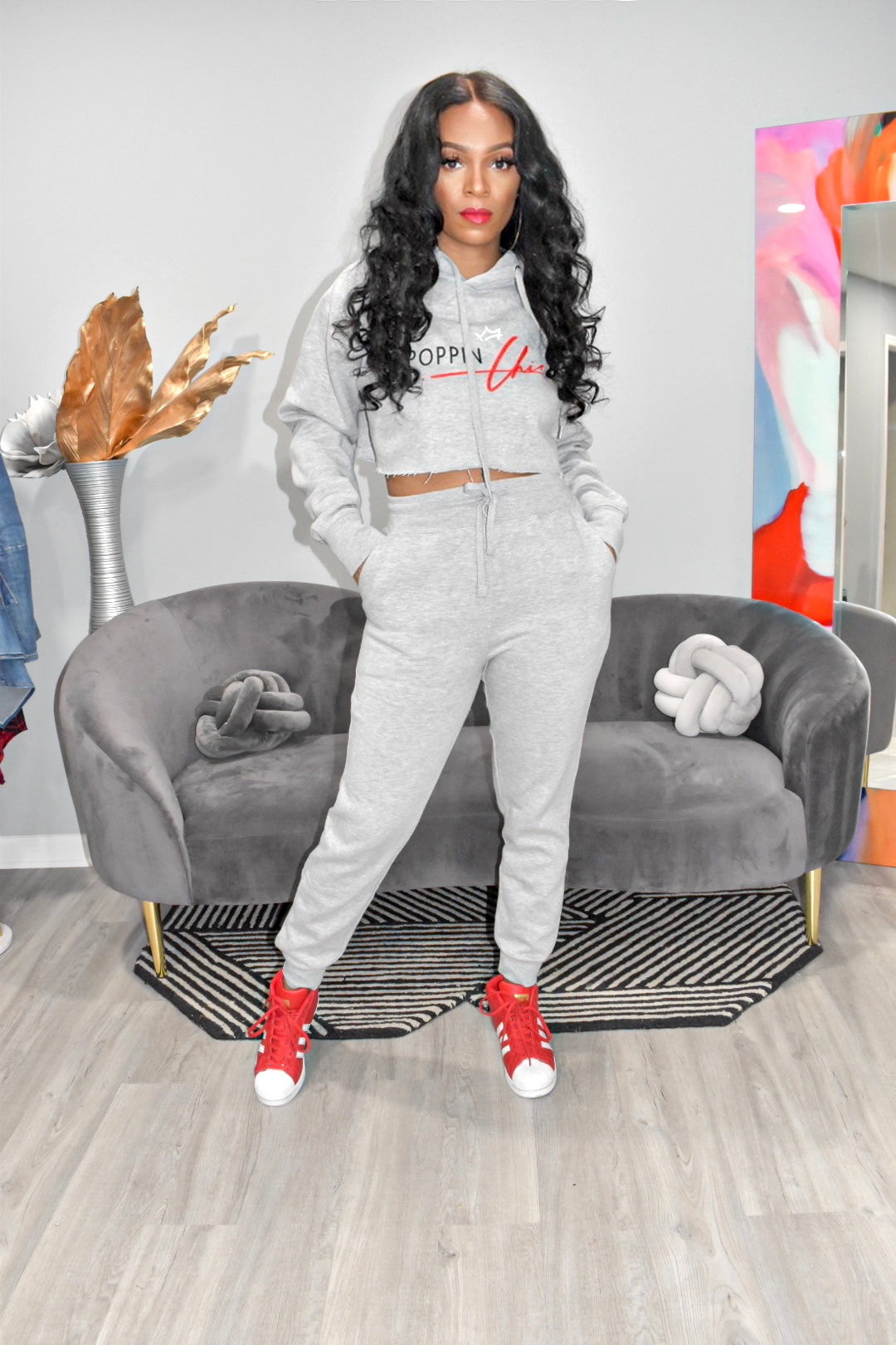 The Original POPPIN Chic Apparel Cropped Sweatsuit (Grey)