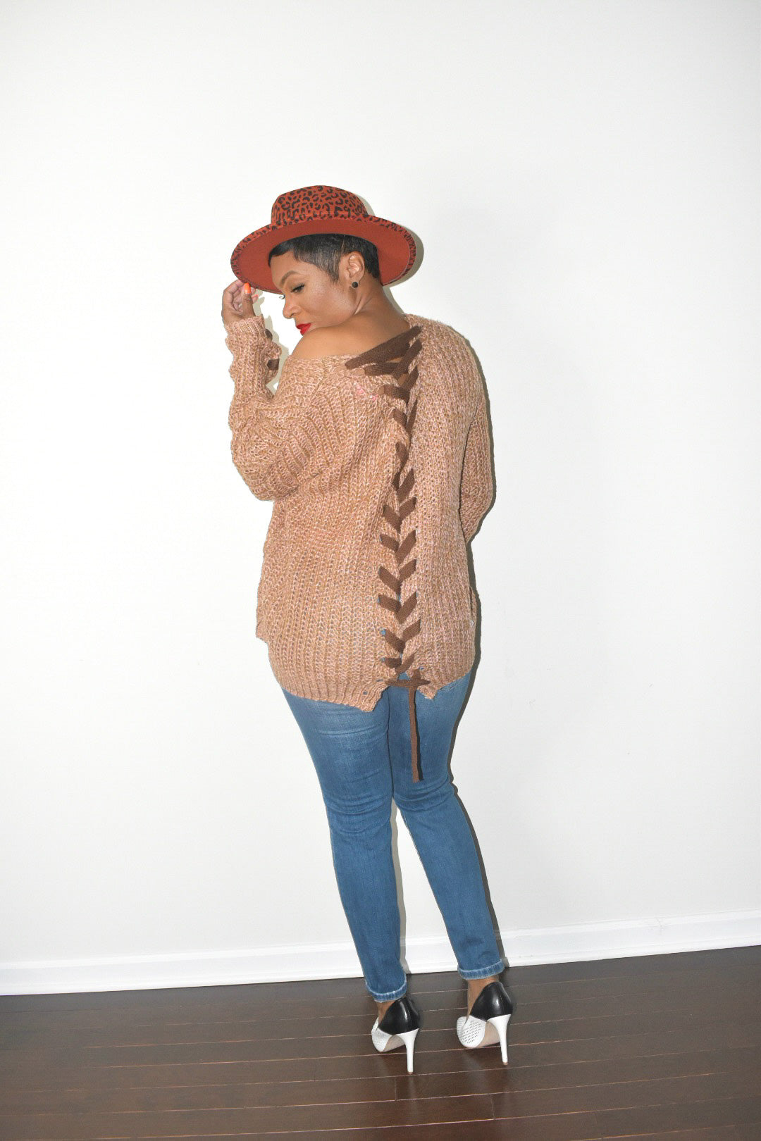 Camel Tie Back Knit Sweater
