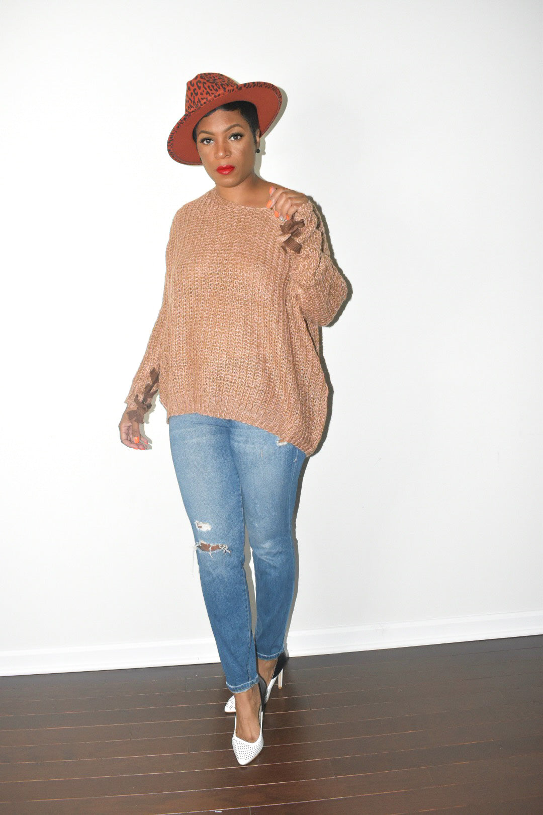 Camel Tie Back Knit Sweater