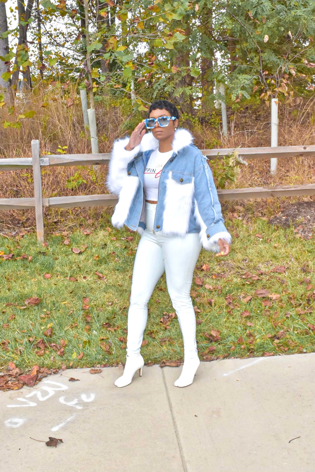 White Fur and Denim Jacket