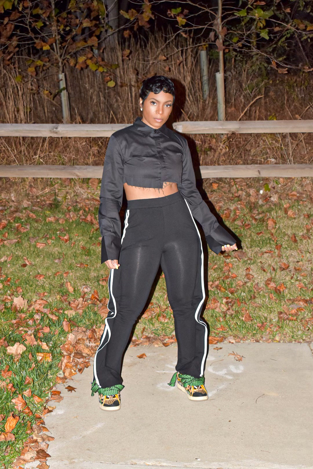 Black Ruffled Striped Joggers