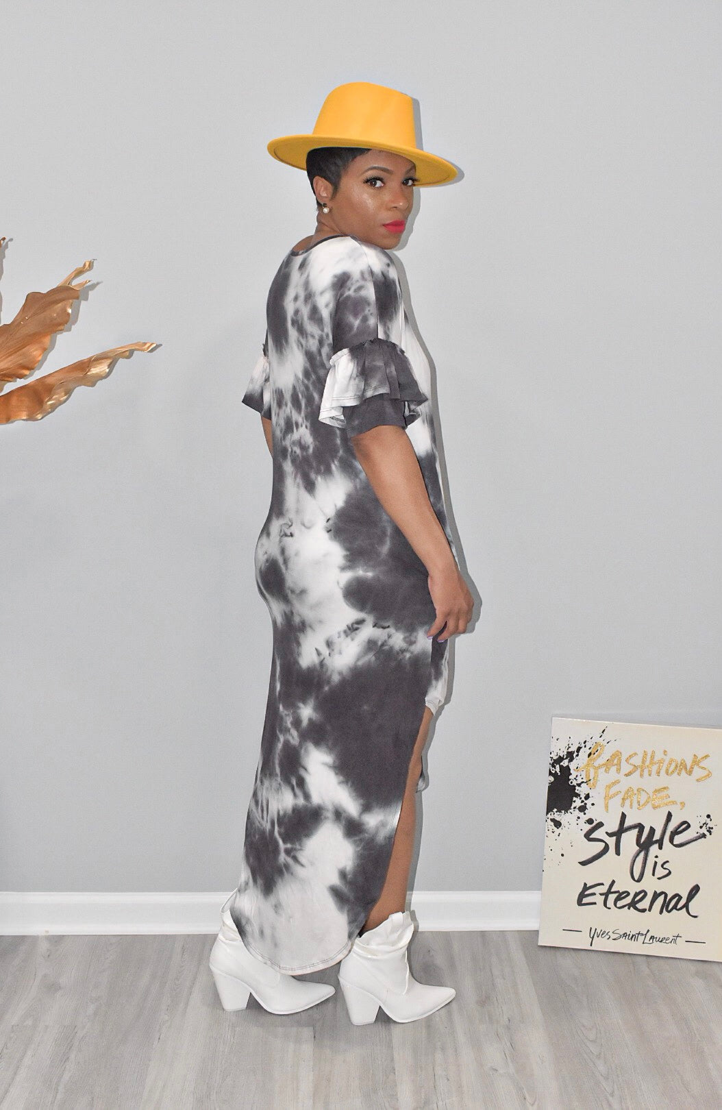 Ruffled Sleeved Tie Dye Maxi Dress