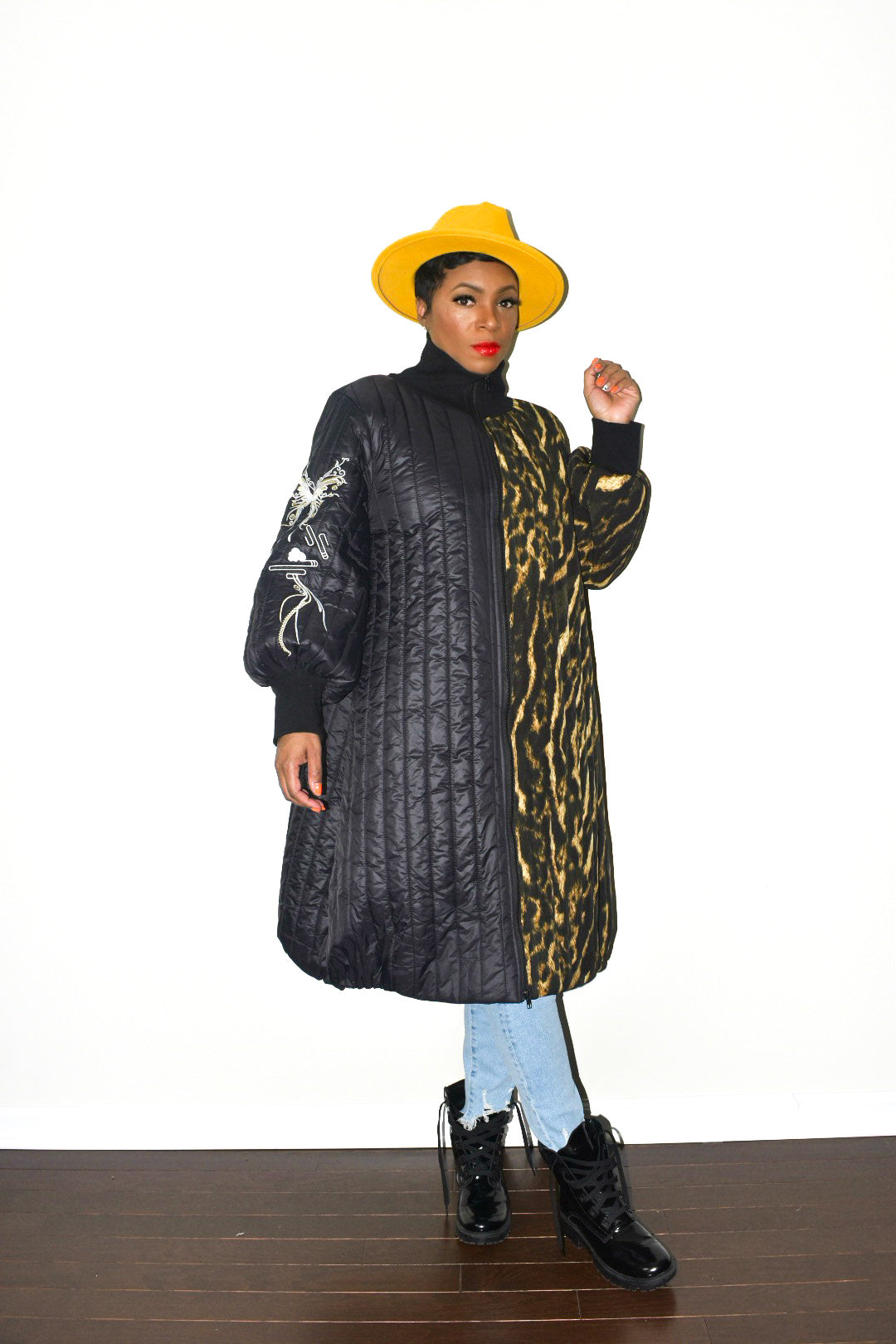 POPPIN Half Leopard Puffer Coat