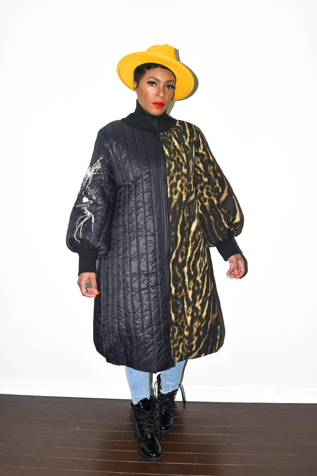 POPPIN Half Leopard Puffer Coat