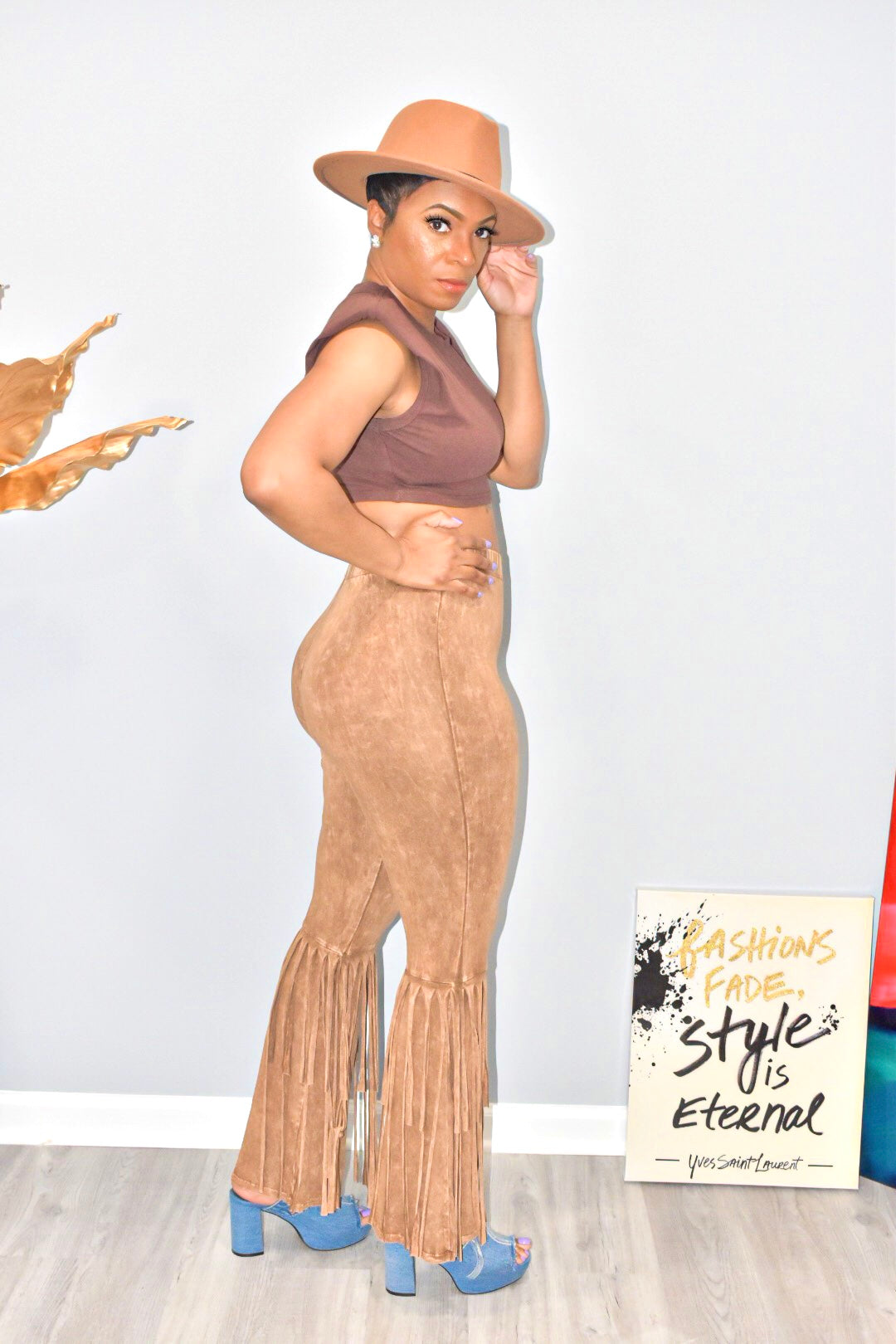 Camel 2 Layered Fringed Leggings