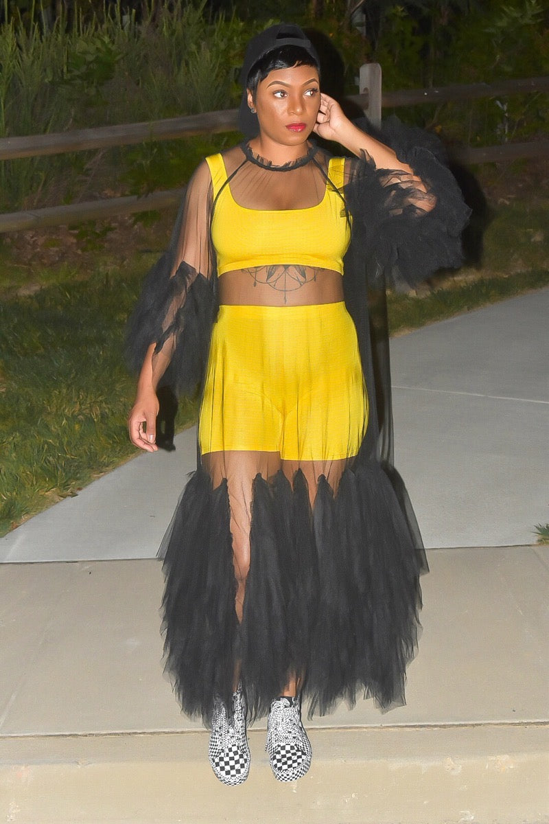 POPPIN Mesh and Tulle Sheer Dress