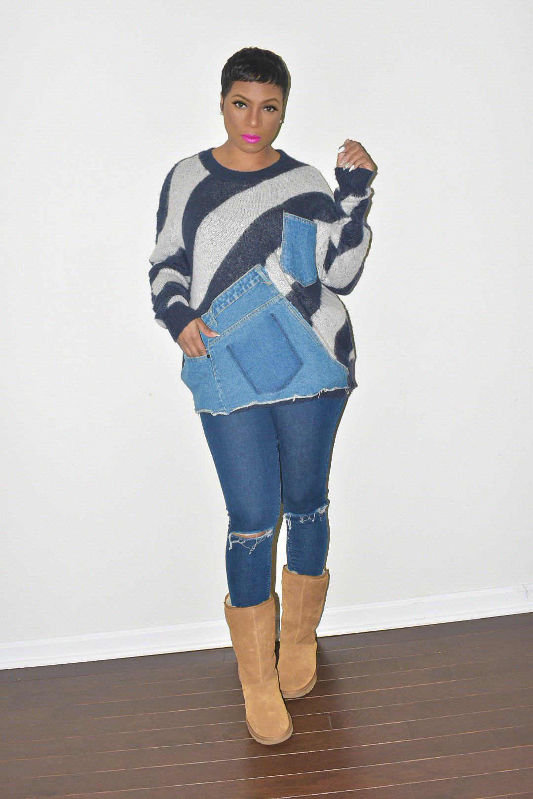 Denim Striped Sweater