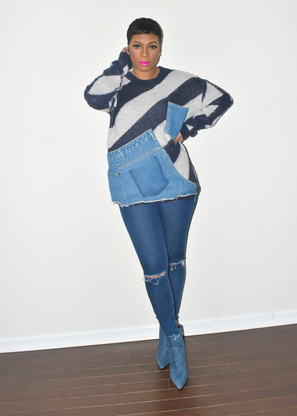 Denim Striped Sweater