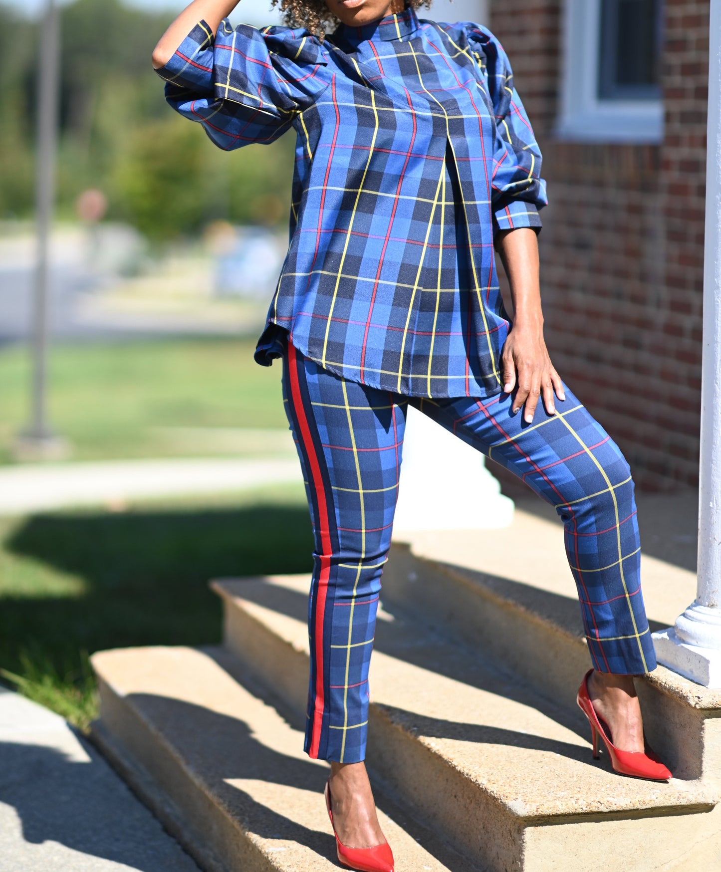 Miseducation Blue Plaid Button Up Top
